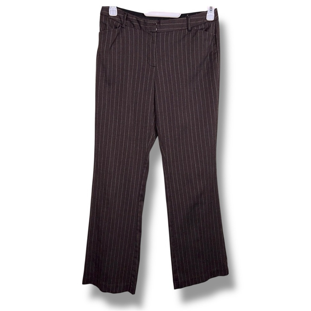 Vintage 90s Envision Studio Size 6 Brown/Grey Pinstripe Flare Pants Academia
